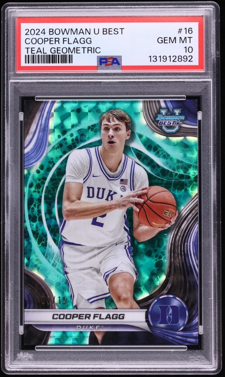 2024 Bowman University Best Teal Geometric Cooper Flagg ROOKIE /15 #16 PSA 10 GEM MINT