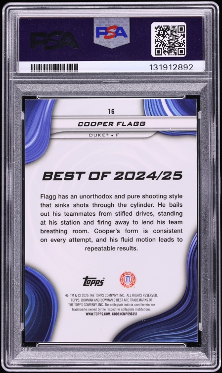 2024 Bowman University Best Teal Geometric Cooper Flagg ROOKIE /15 #16 PSA 10 GEM MINT