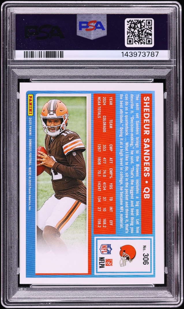 2025 Donruss Football Shedeur Sanders ROOKIE #306 PSA 9 MINT