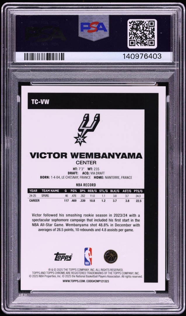 2025 Topps Chrome Silver Pack Green Victor Wembanyama /99 #TC-VW PSA 10 GEM MINT