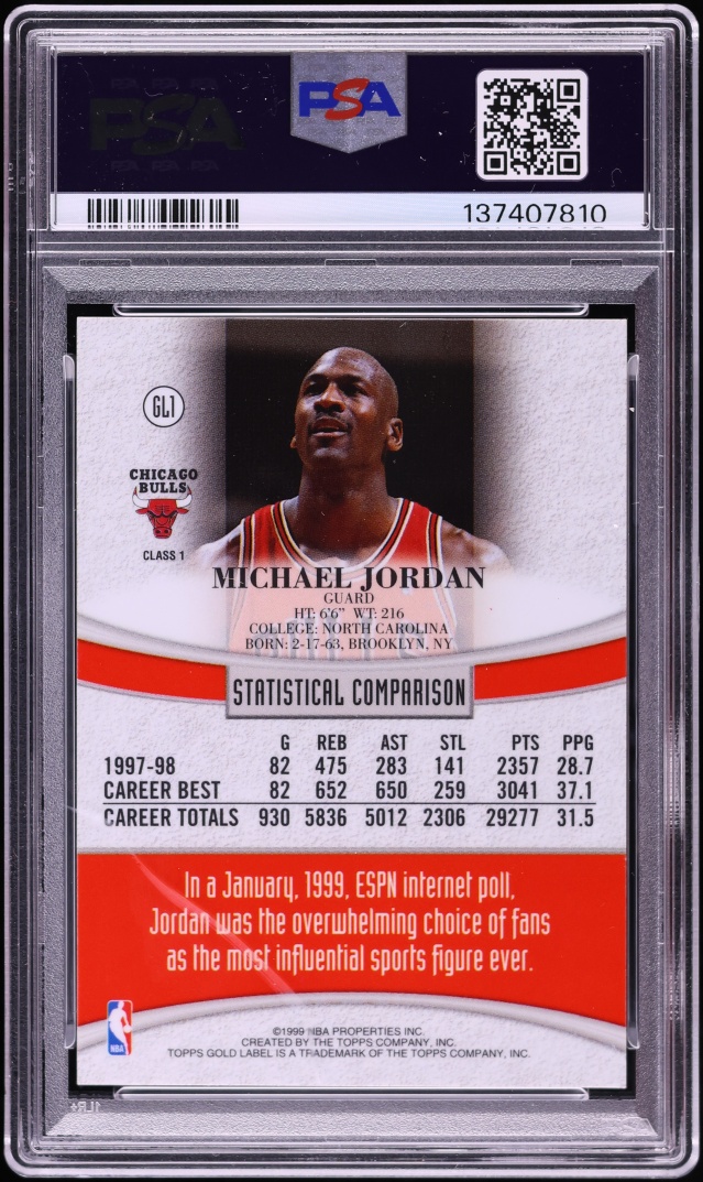 1998 Topps Gold Label Michael Jordan #GL1 PSA 9 MINT