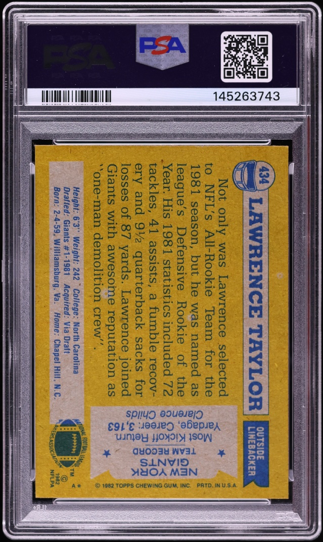 1982 Topps All-Pro Lawrence Taylor ROOKIE #434 PSA 7 NRMT
