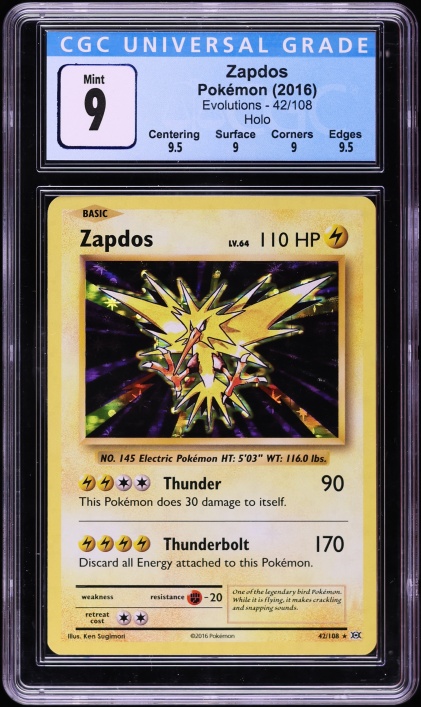 2016 Pokemon Japanese 20th Anniversary 1st Ed Holo Zapdos #40 CGC