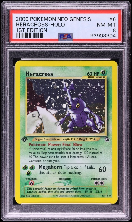 2000 Pokemon Neo Genesis 1st Edition Holo Heracross #6 PSA 8 NM-MT