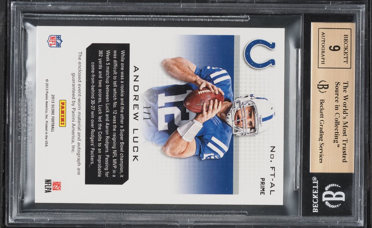2013 Score Future Franchise Black Box Prime Andrew Luck PATCH AUTO 1/1 #FT-AL BGS 9.5 GEM MINT