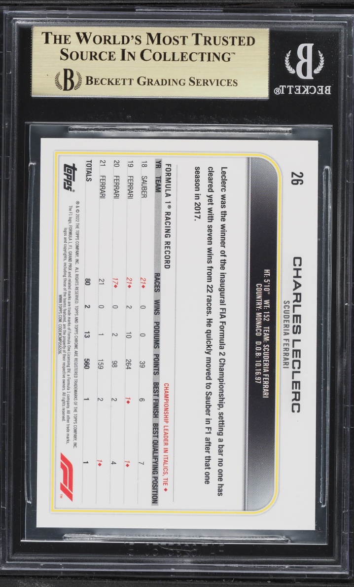 2022 Topps Chrome Formula 1 F1 Purple Green Refractor Charles Leclerc #26 BGS 9.5 GEM MINT