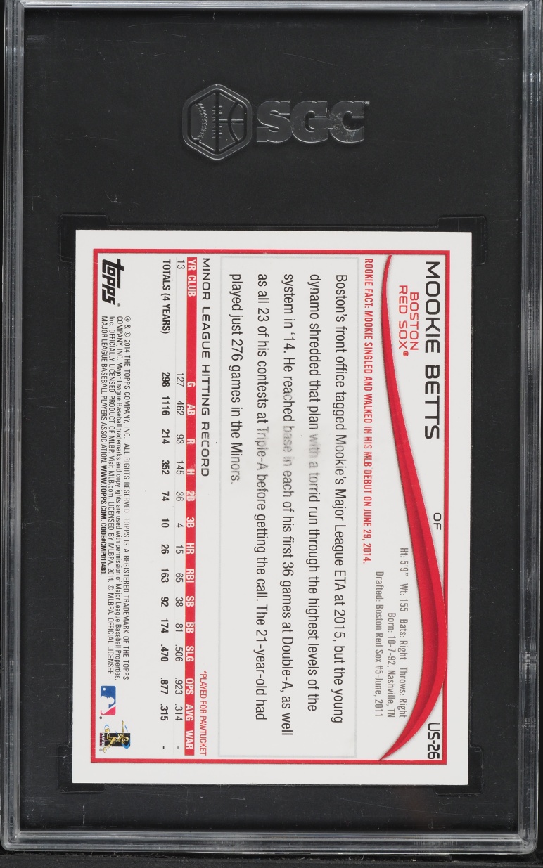 2014 Topps Update Mookie Betts ROOKIE #US-26 SGC 8 NM-MT