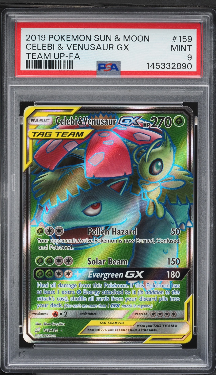 2019 Pokemon Sun & Moon Team Up Full Art Celebi & Venusaur GX #159 PSA 9 MINT