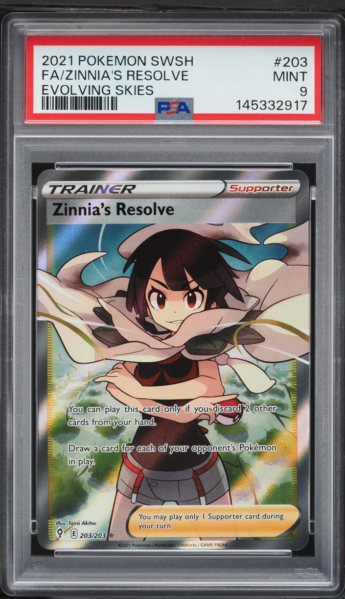 2021 Pokemon Sword & Shield Evolving Skies Full Art Zinnia's Resolve #203 PSA 9 MINT