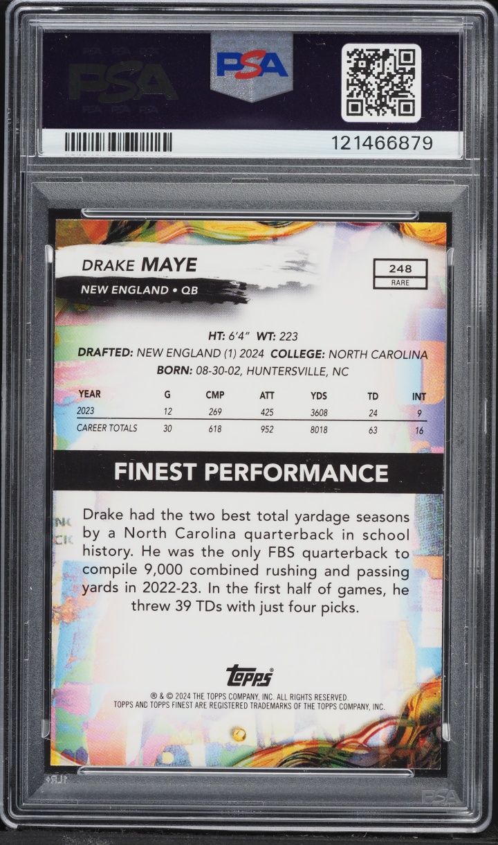 2024 Finest Football Drake Maye ROOKIE #248 PSA 10 GEM MINT