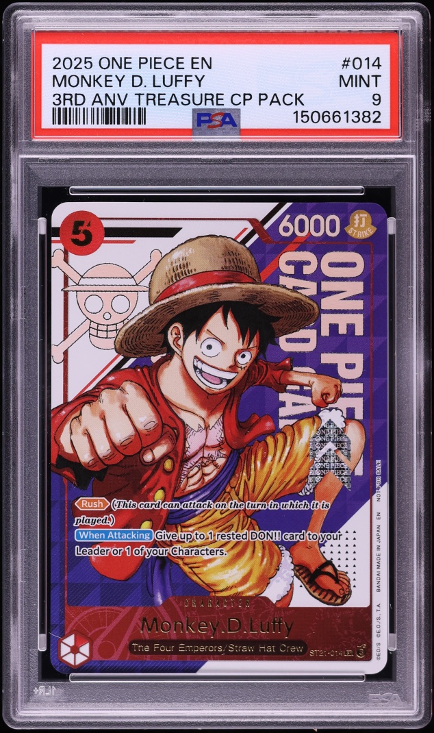 2025 One Piece 3rd Anniversary Treasure Pack SR Monkey D. Luffy #ST21-014 PSA 9 MINT