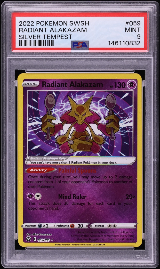 2022 Pokemon Sword & Shield Silver Tempest Holo Radiant Alakazam #59 PSA 9 MINT