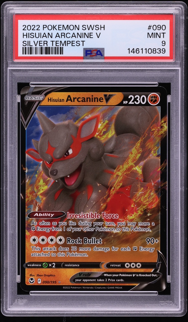 2022 Pokemon Sword & Shield Silver Tempest Holo Hisuian Arcanine V #90 PSA 9 MINT