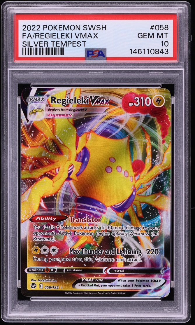 2022 Pokemon Sword & Shield Silver Tempest Full Art Regieleki VMAX #58 PSA 10 GEM MINT