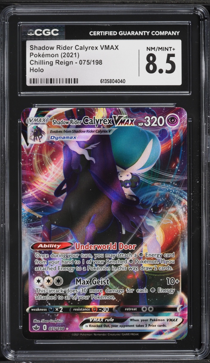 2021 Pokemon Sword & Shield Chilling Reign Full Art Shadow Rider Calyrex VMAX #75 CGC 8.5