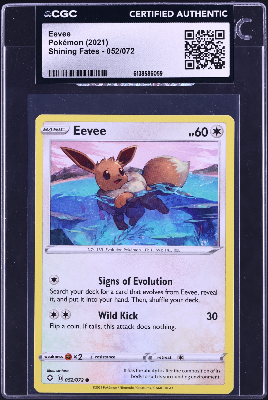 2021 Pokemon Sword & Shield Shining Fates Eevee #52 CGC AUTH