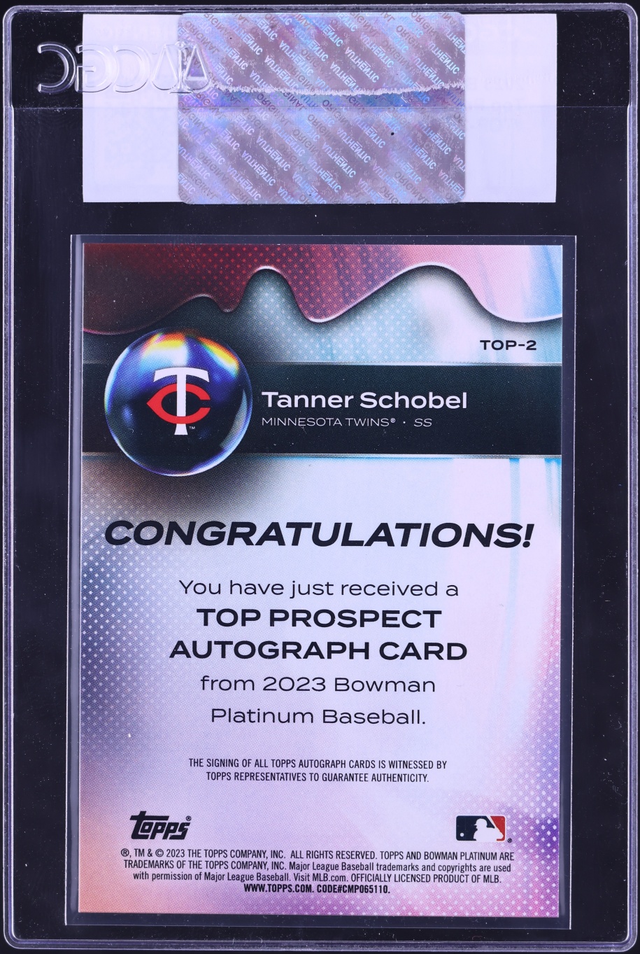 2023 Bowman Platinum Top Tanner Schobel PROSPECT AUTO #TOP-2 CGC AUTH