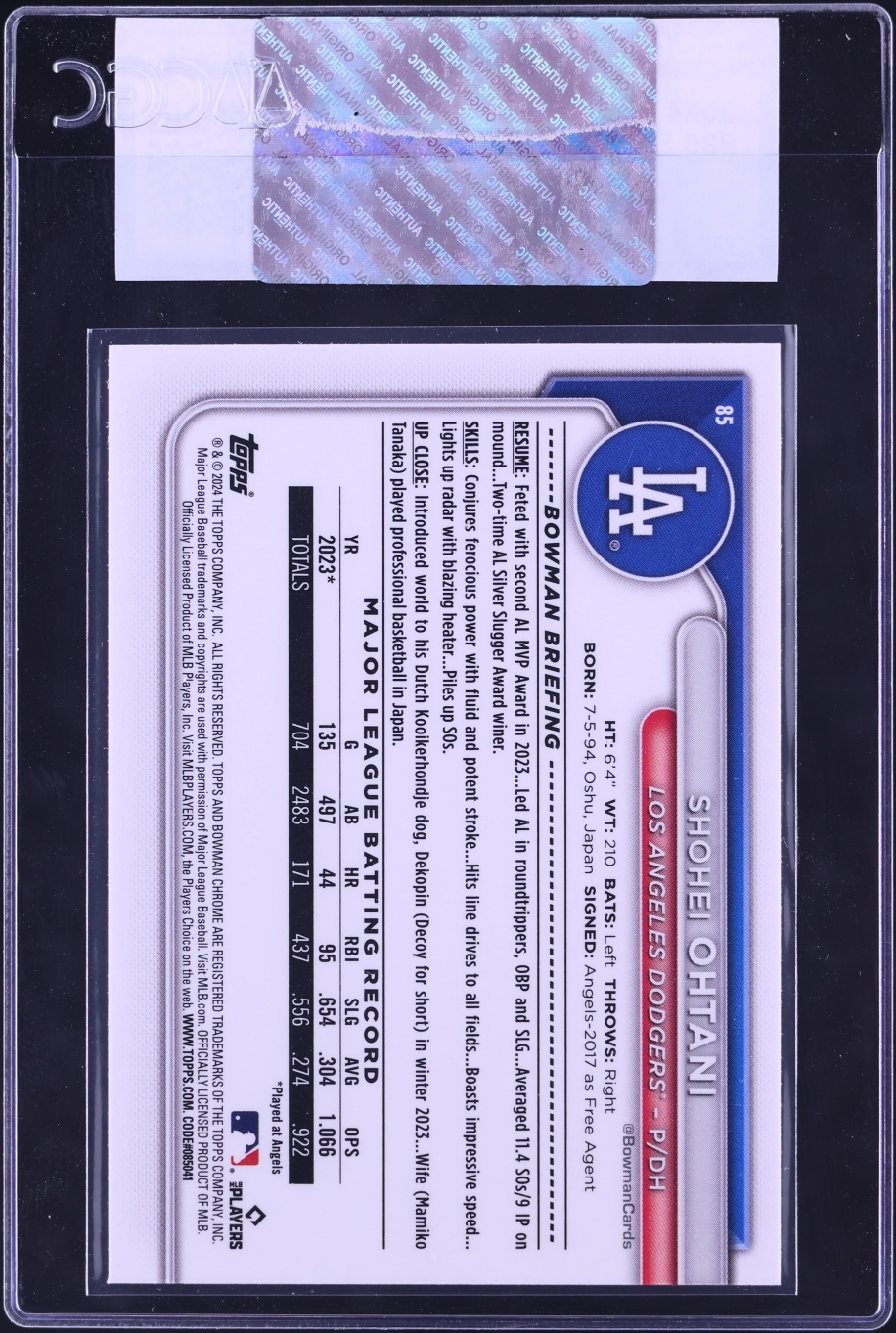 2024 Bowman Chrome Shohei Ohtani #85 CGC AUTH