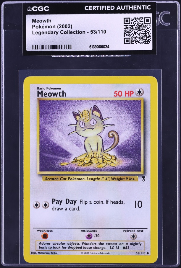 2002 Pokemon Legendary Collection Meowth #53 CGC AUTH