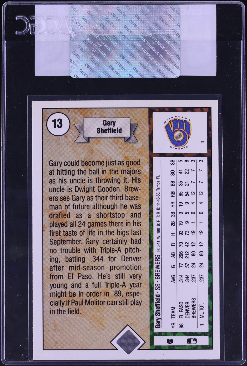 1989 Upper Deck SS Upside Down Gary Sheffield ROOKIE #13 CGC AUTH