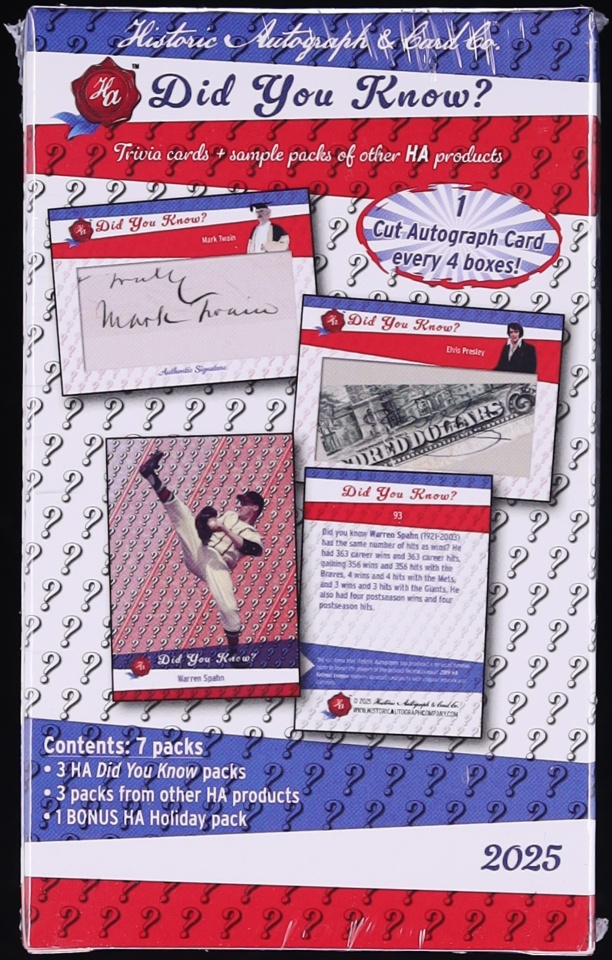 2025 Historic Autographs Did You Know? Sealed Hobby Box, 7ct Packs