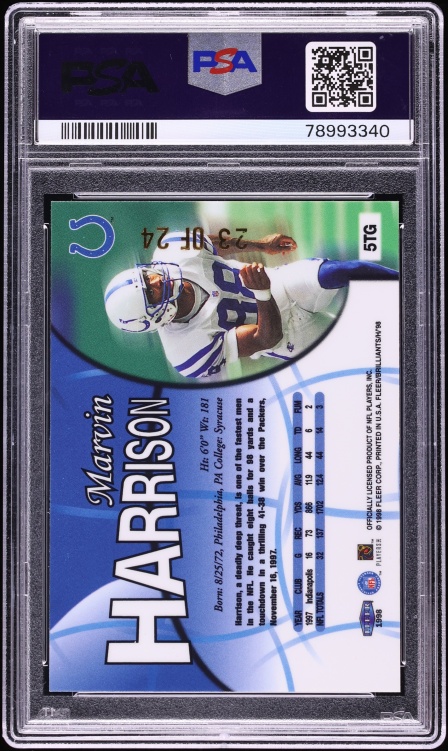 1998 Fleer Brilliants 24-Karat Gold Marvin Harrison /24 #5TG PSA 9 MINT