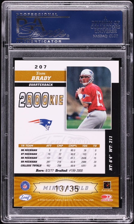 2000 Leaf Certified 4 Star Mirror Gold Tom Brady ROOKIE /35 #207 PSA 8 NM-MT