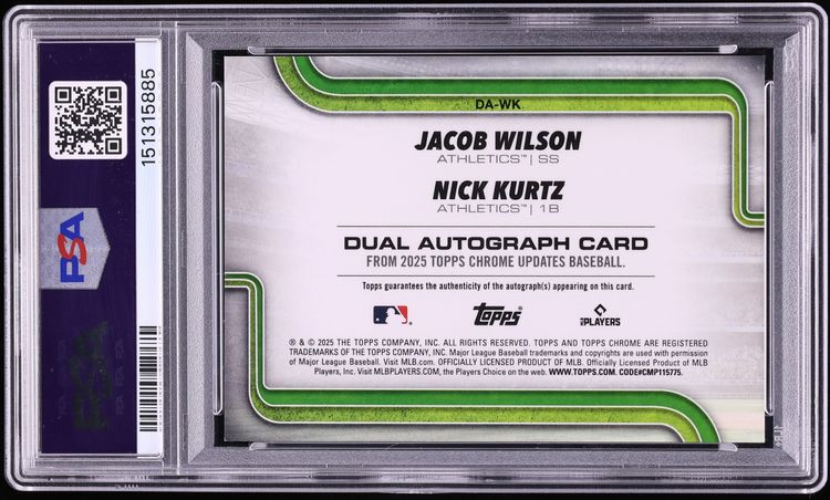 2025 Topps Chrome Update Dual Jacob Wilson Nick Kurtz ROOKIE AUTO /25 #WK PSA 9 MINT