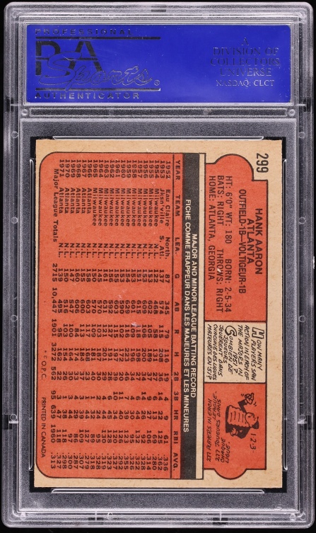 1972 O-Pee-Chee Hank Aaron #299 PSA 9(oc) MINT