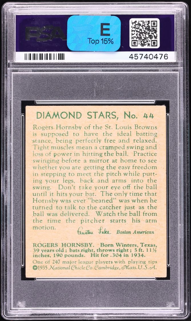 1935 Diamond Stars Rogers Hornsby #44 PSA 4 VGEX
