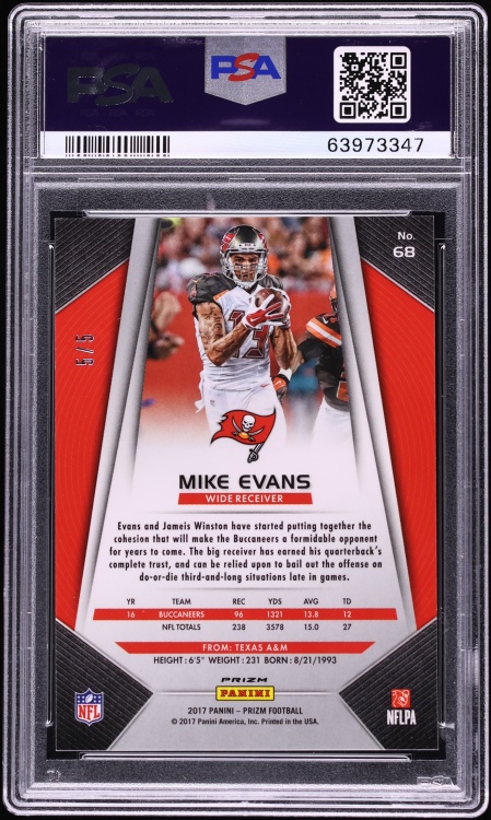 2017 Panini Prizm Gold Vinyl Mike Evans 5/5 #68 PSA 10 GEM MINT