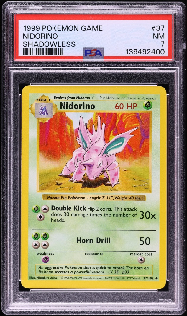 1999 Pokemon Base Set Shadowless Nidorino #37 PSA 7 NRMT