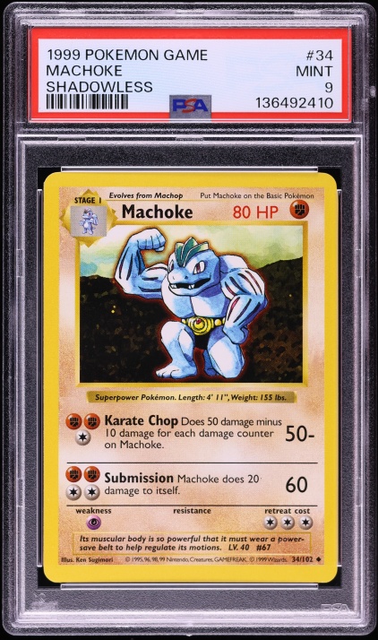 1999 Pokemon Base Set Shadowless 1st Edition Machoke #34 PSA 8 NM