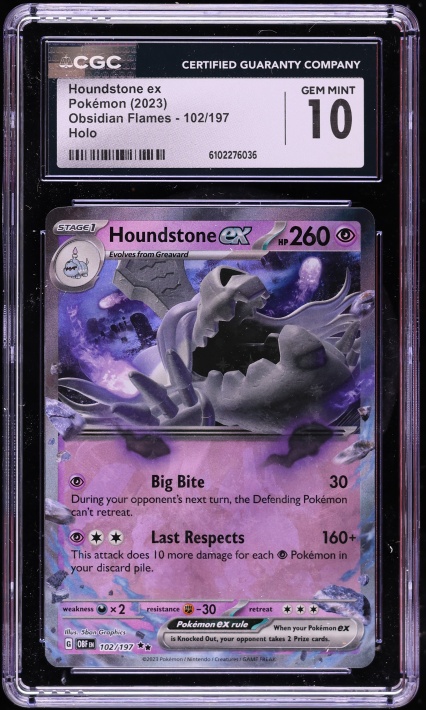 2023 Pokemon Scarlet & Violet Obsidian Flames Holo Houndstone Ex #102 CGC 10 GEM MINT