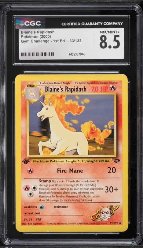 2000 Pokemon Gym Challenge 1st Edition Blaine's Rapidash #33 CGC 8.5 NM-MT+