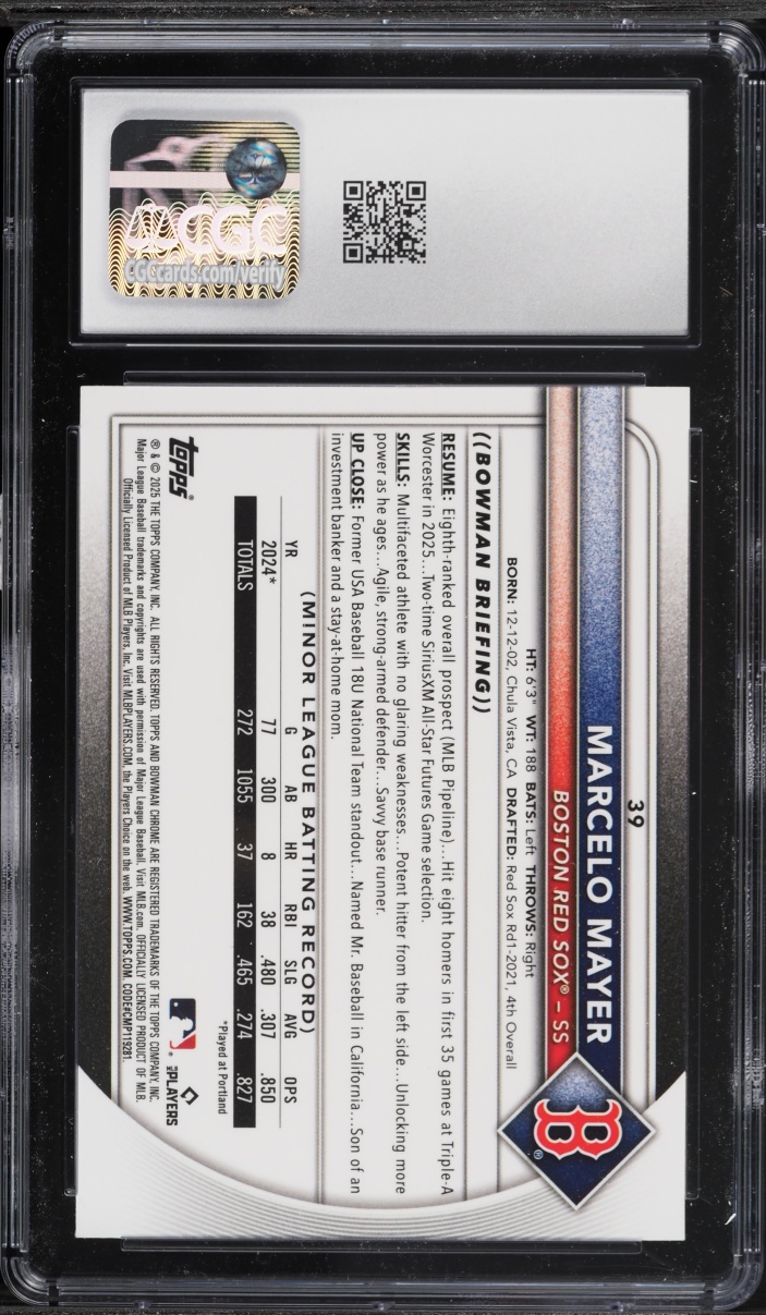 2025 Bowman Chrome Red Redemption Marcelo Mayer ROOKIE #39 CGC 10 GEM MINT