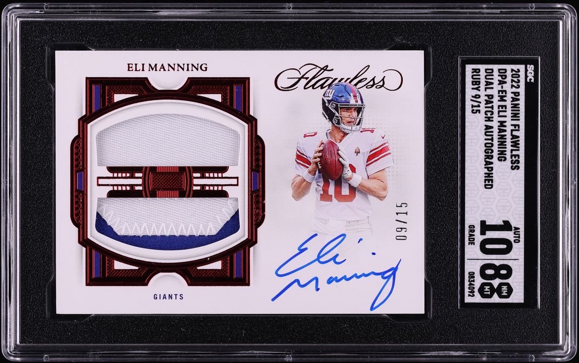 2022 Panini Flawless Dual Ruby Eli Manning PATCH AUTO /15 #DPA-EM SGC 8 NM-MT