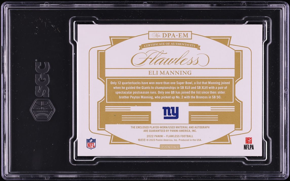 2022 Panini Flawless Dual Ruby Eli Manning PATCH AUTO /15 #DPA-EM SGC 8 NM-MT