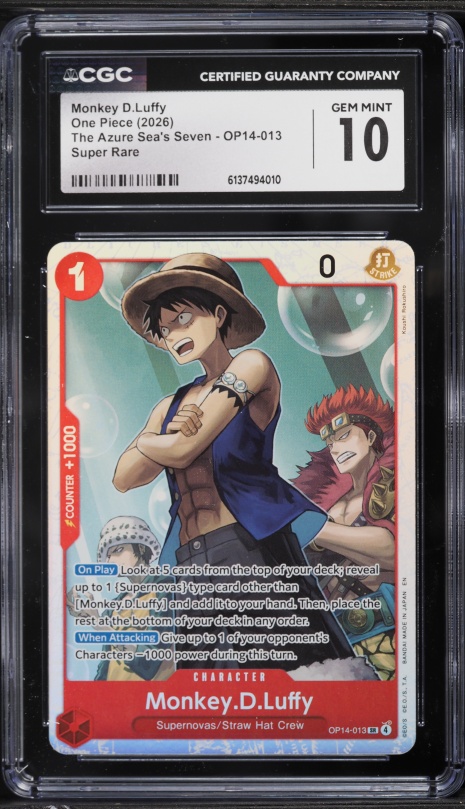 One Piece The Azure Sea's Seven OP14 Monkey D Luffy 013 CGC 10