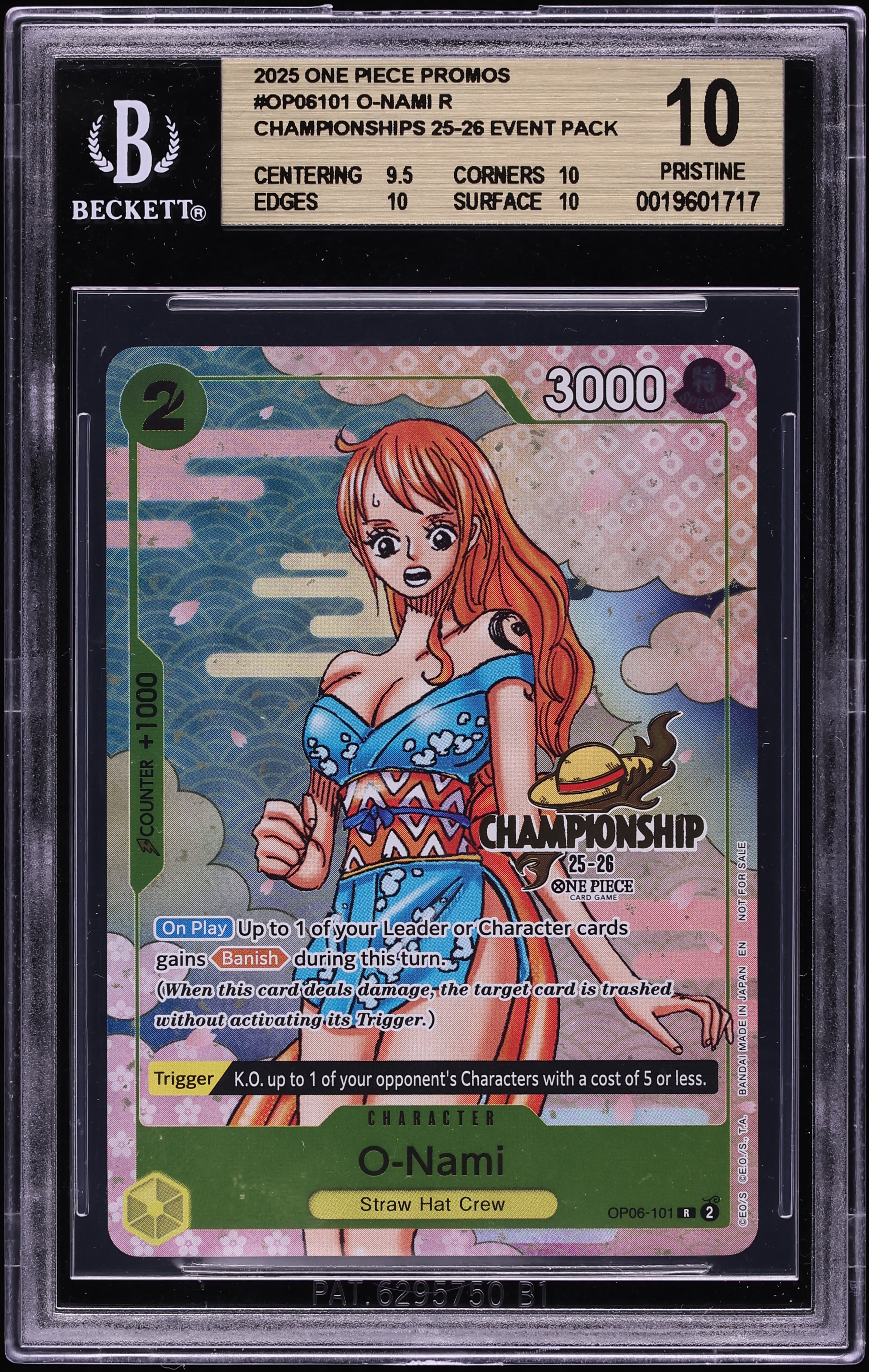 2025 One Piece Promo Championship O-Nami #OP06-101 BGS 10 PRISTINE