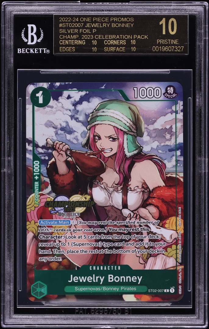 2022 One Piece Promo Championship Silver Foil Jewelry Bonney #ST02-007 BGS 10 BLACK LABEL
