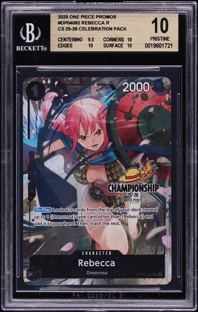 2025 One Piece Promo Championship Rebecca #OP04-092 BGS 10 PRISTINE