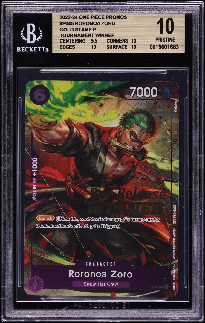 2022 One Piece Promo OP-06 Tournament Winner Gold Stamp Roronoa Zoro #P-045 BGS 10 PRISTINE