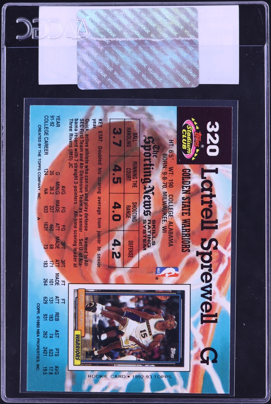 1992 Stadium Club Members Only Latrell Sprewell ROOKIE #320 CGC AUTH