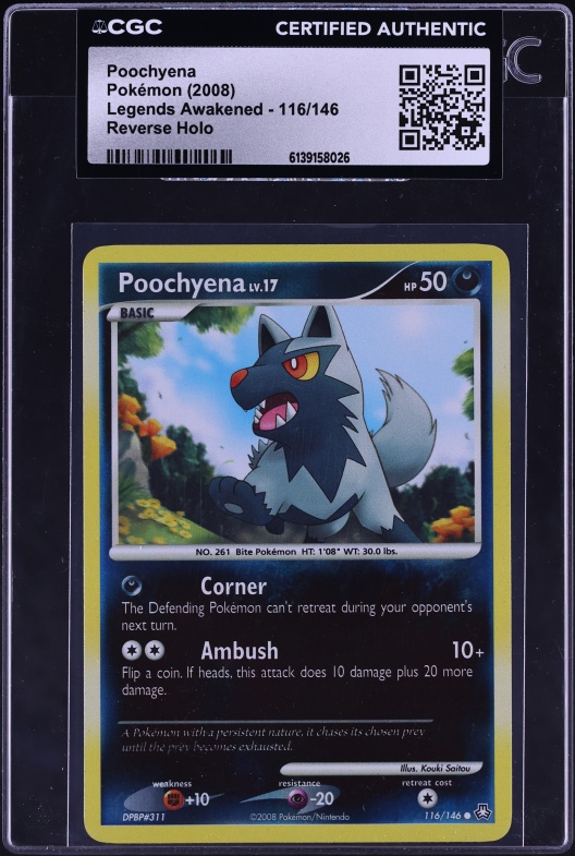 2008 Pokemon Diamond & Pearl Legends Awakened Reverse Holo Poochyena #116 CGC AUTH