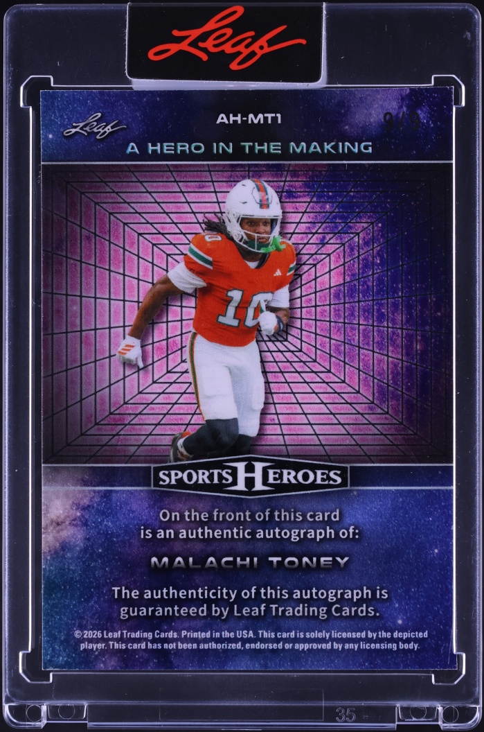 2026 Leaf Sports Heroes A Hero In The Making Silver Prismatic Malachi Toney ROOKIE AUTO 9/9 #1