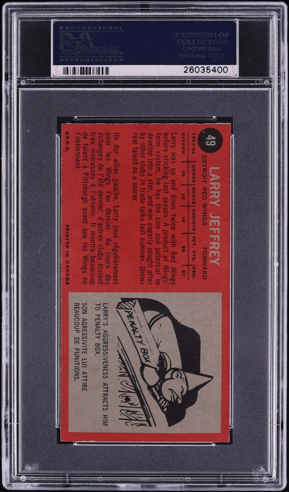 1964 Topps Hockey Larry Jeffrey #49 PSA 7 NRMT