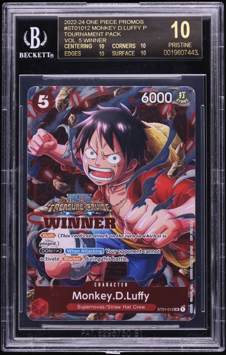 2022 One Piece Promo Tournament Pack 5 Winner SR Monkey D. Luffy #ST01-012 BGS 10 BLACK LABEL