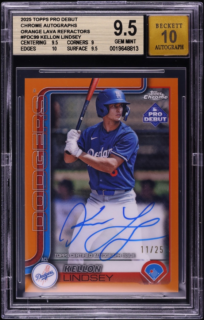 2025 Topps Chrome Pro Debut Orange Lava Refractor Kellon Lindsey PROSPECT AUTO /25 BGS 9.5