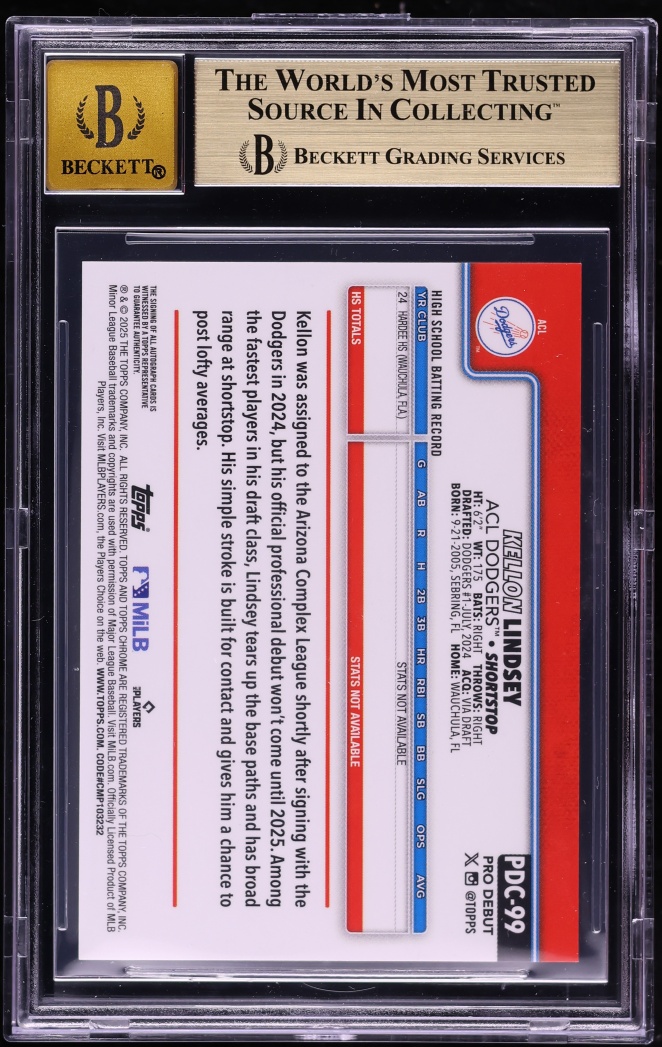 2025 Topps Chrome Pro Debut Orange Lava Refractor Kellon Lindsey PROSPECT AUTO /25 BGS 9.5
